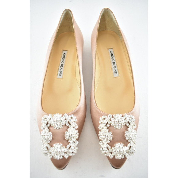 Manolo Blahnik Hangisi Beige Rose Satin Jewel Buckle Ballerina Ballet Flat 36 - Picture 4 of 10